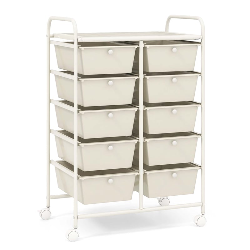 Costway 10-Drawer Storage Cart Utility Rolling Trolley White