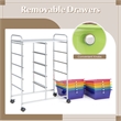 Costway 10-Drawer Plastic Storage Cart Utility Rolling Trolley Rainbow
