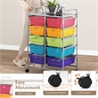 Costway 10-Drawer Plastic Storage Cart Utility Rolling Trolley Rainbow