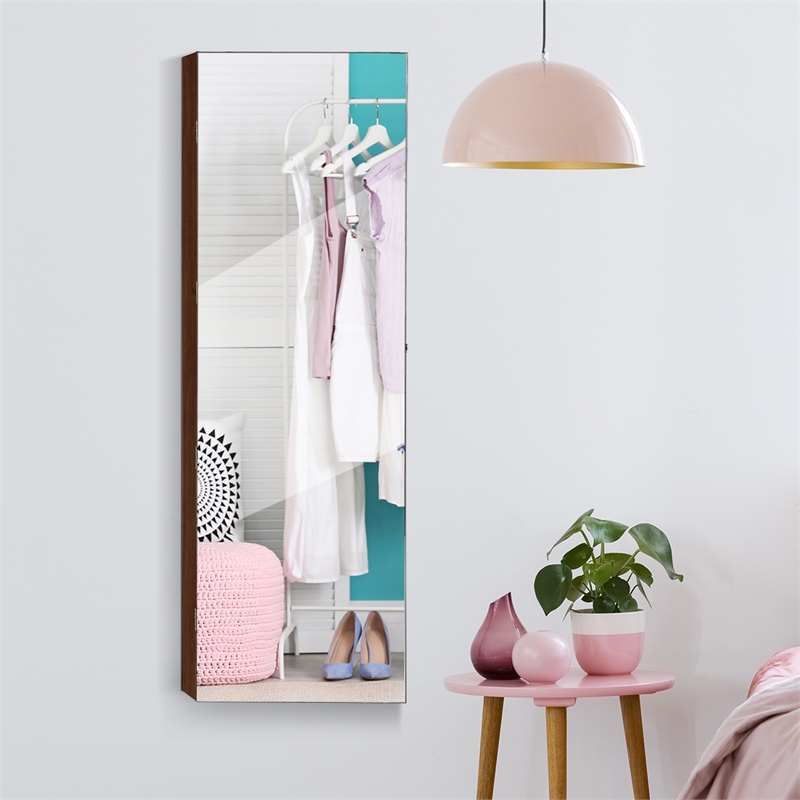 Costway Mirrored Jewelry Cabinet Jewelry Armoire w/2 LED Lights Brown
