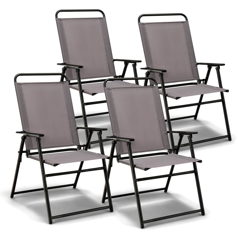 4pcs Patio Portable Folding Sling Chairs Dining Gray