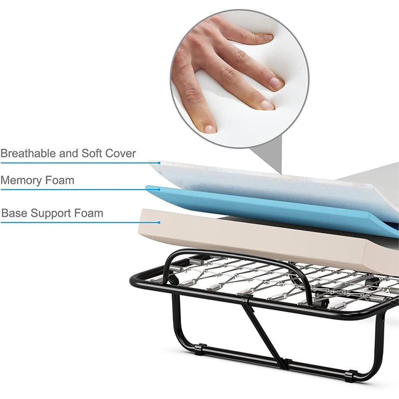 Costway Rollaway Folding Metal Bed Guest Bed Made in Italy White