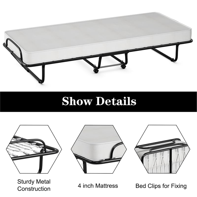 Costway Rollaway Folding Metal Bed Guest Bed Made in Italy White