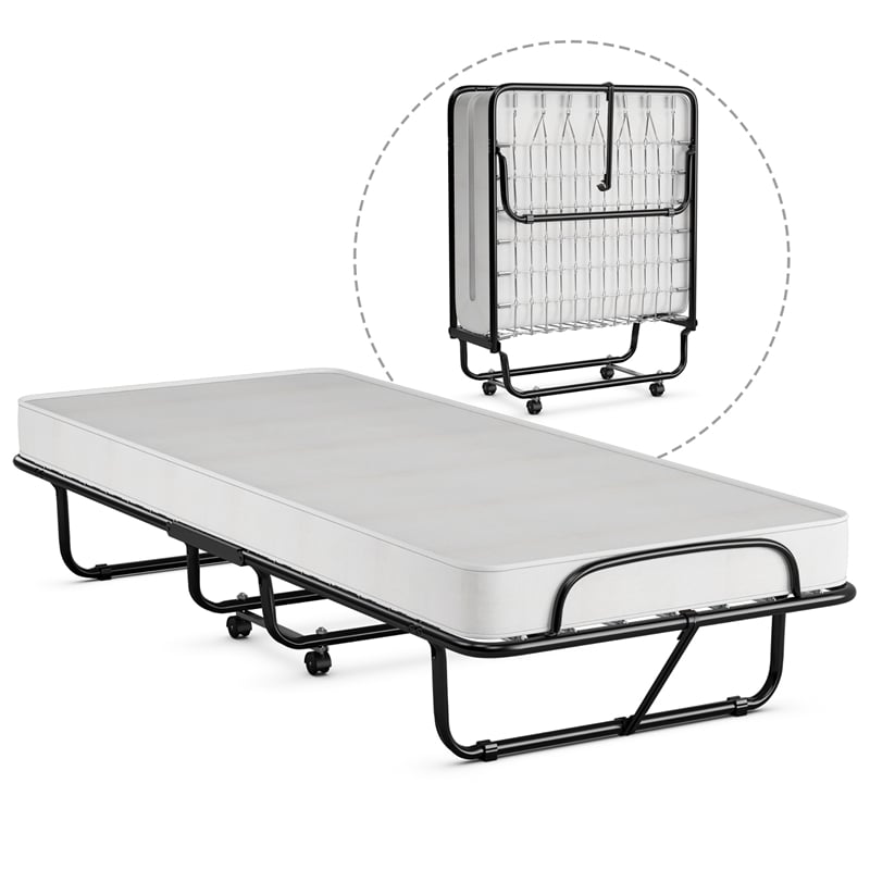 Costway Rollaway Folding Metal Bed Guest Bed Made in Italy White