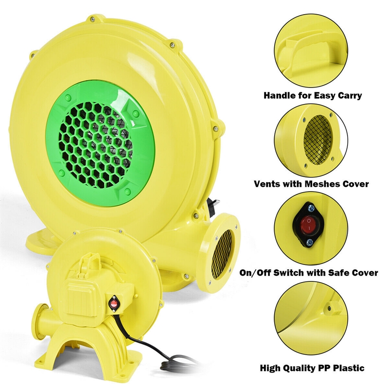 Plastic Air Blower Pump Fan 480 Watt 0.6HP For Inflatable Bouncy Castle Yellow