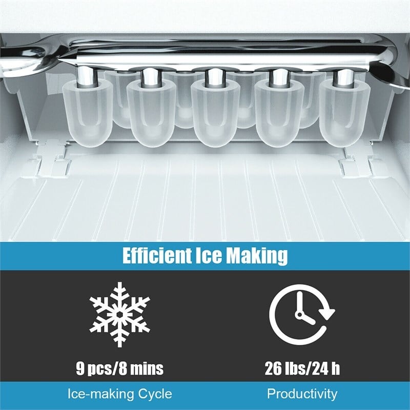 Portable Ice Maker Machine  26Lbs/24H Self-cleaning w/ Scoop Silver Plastic