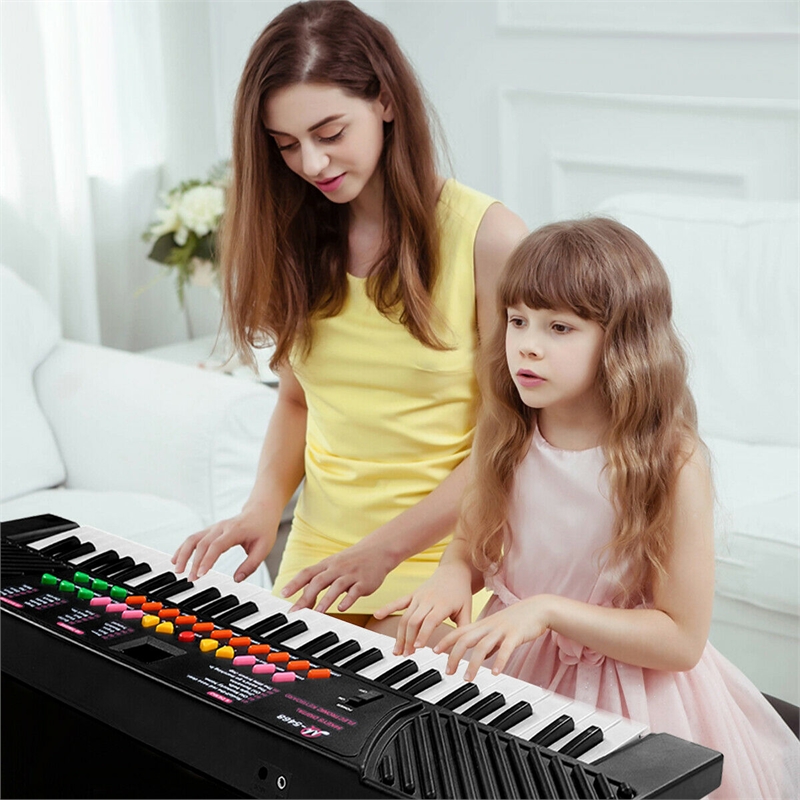 Music Electronic Keyboard Kid Electric Piano W/Mic & Adapter Black Plastic
