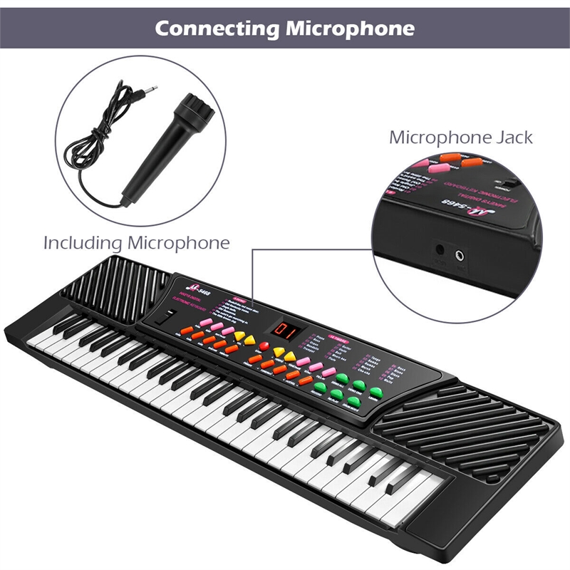 Music Electronic Keyboard Kid Electric Piano W/Mic & Adapter Black Plastic