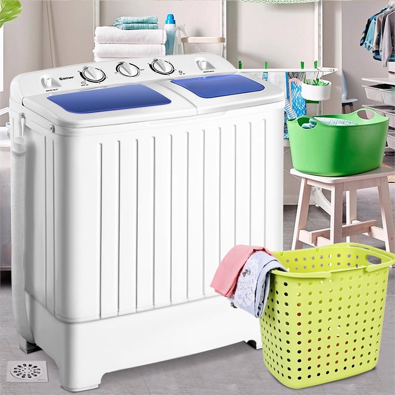Portable Twin Tub 17.6lb Washing Machine Washer Spin Dryer White Plastic