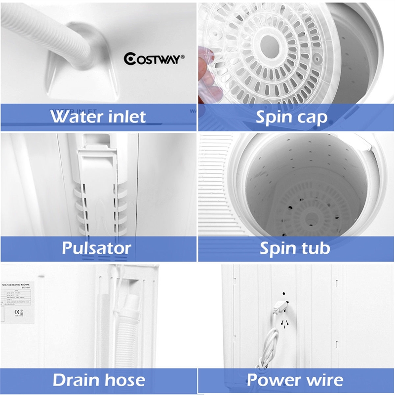 Portable Twin Tub 17.6lb Washing Machine Washer Spin Dryer White Plastic