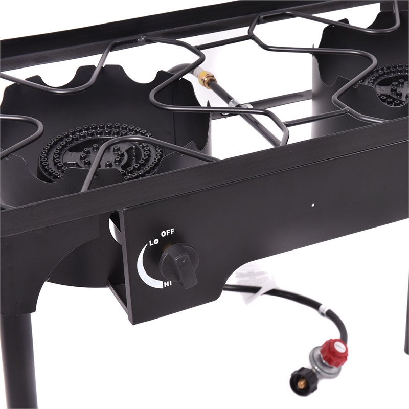 Double Burner Gas Propane Cooker Outdoor Stove Stand BBQ Grill Black Metal