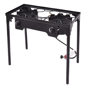 Double Burner Gas Propane Cooker Outdoor Stove Stand BBQ Grill Black Metal