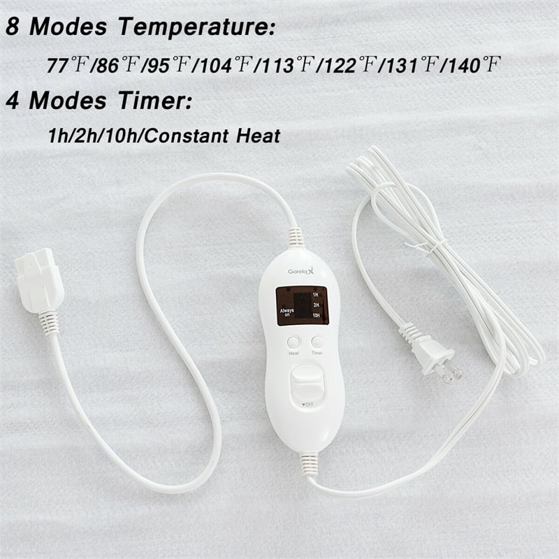 Electric Heated Mattress Pad Safe Queen 8 Temperature 10h Time White Polyesterr