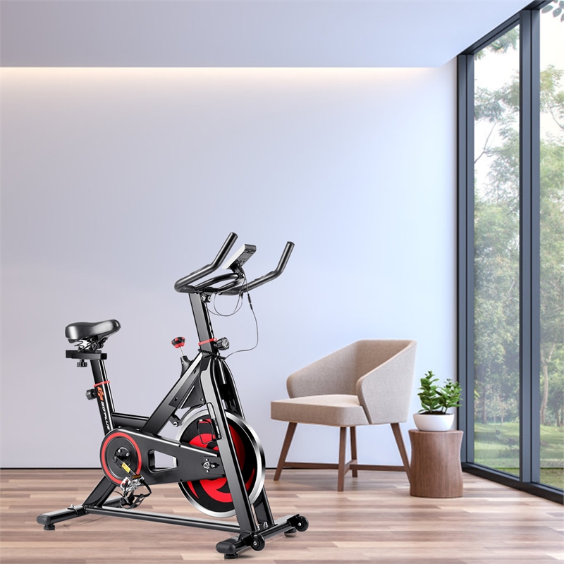Stationary Exercise Magnetic Cycling Bike 30Lbs Flywheel Home Gym Black Metal