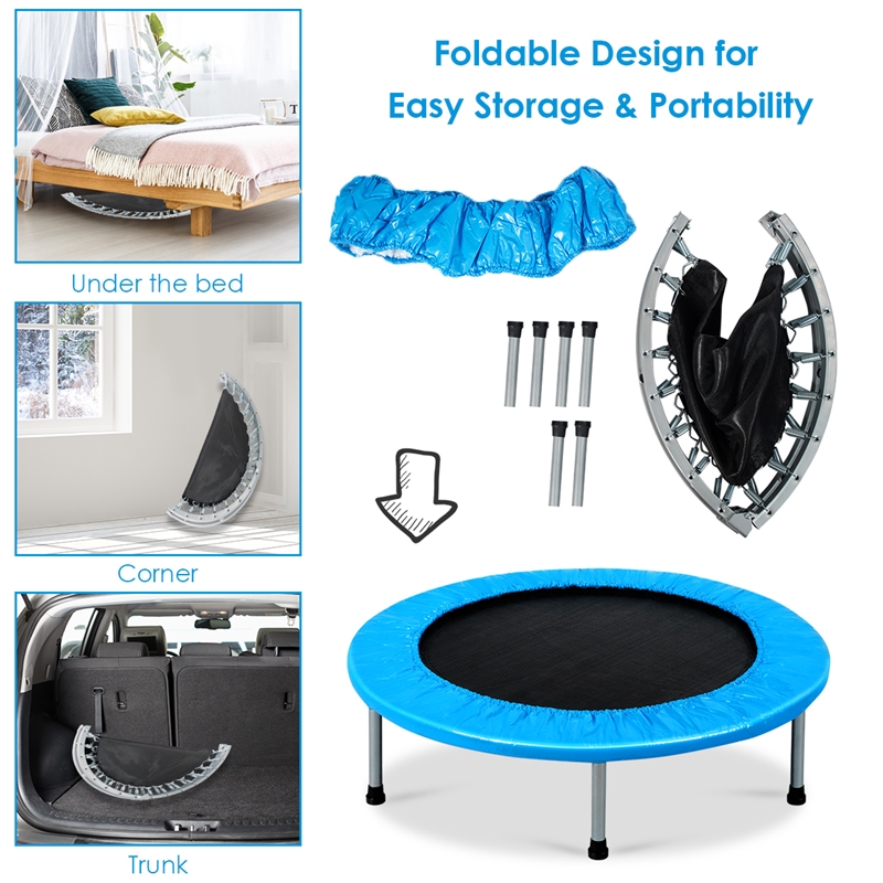 38'' Rebounder Trampoline Adults and Kids Exercise w/ Padding Blue Steel