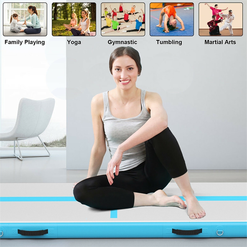 15FT Air Track Inflatable Gymnastics Tumbling Mat w/ Pump Navy Plastic