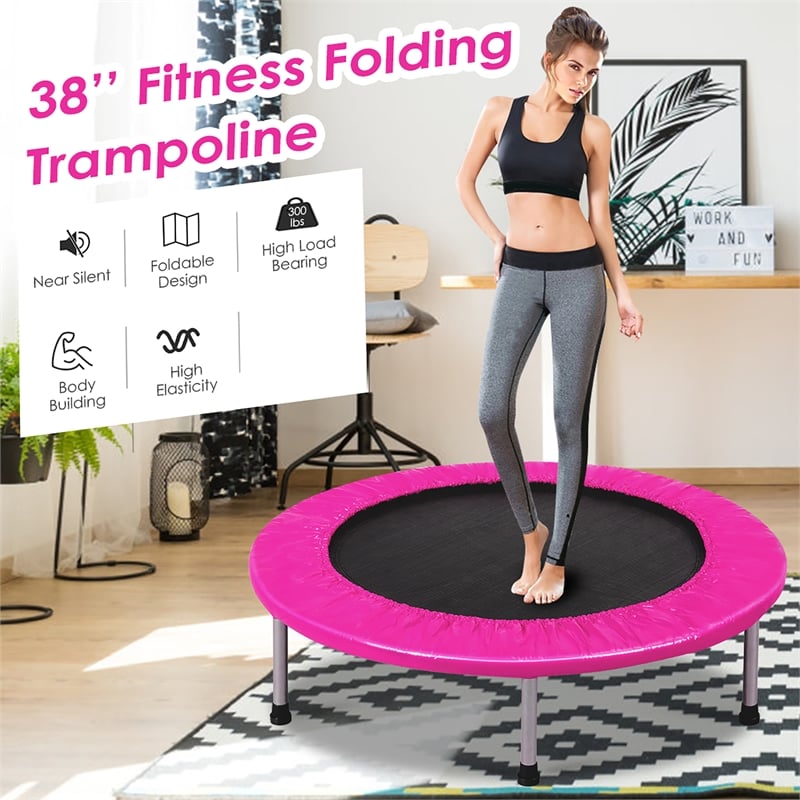 38'' Rebounder Trampoline Adults and Kids Exercise Workout w/Padding Pink Metal