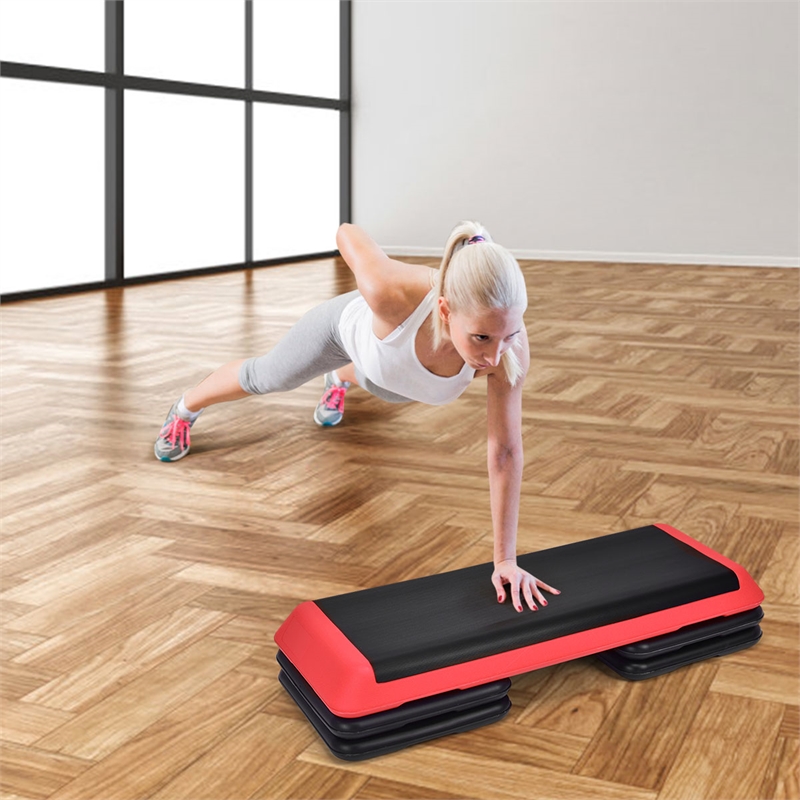 Fitness Aerobic Step 43'' Adjust 4'' - 6'' - 8'' Exercise Stepper Red Plastic