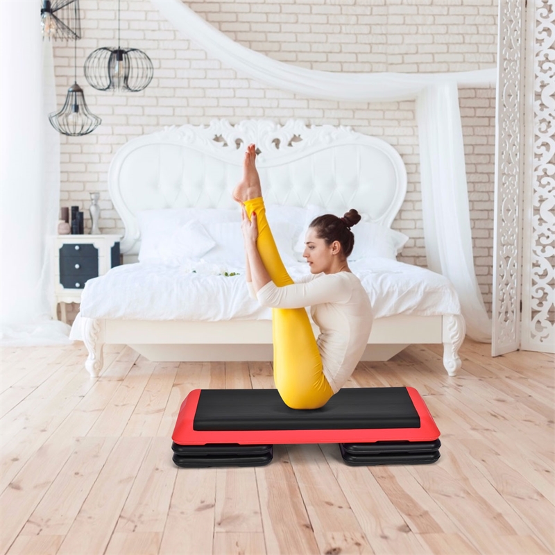 Fitness Aerobic Step 43'' Adjust 4'' - 6'' - 8'' Exercise Stepper Red Plastic