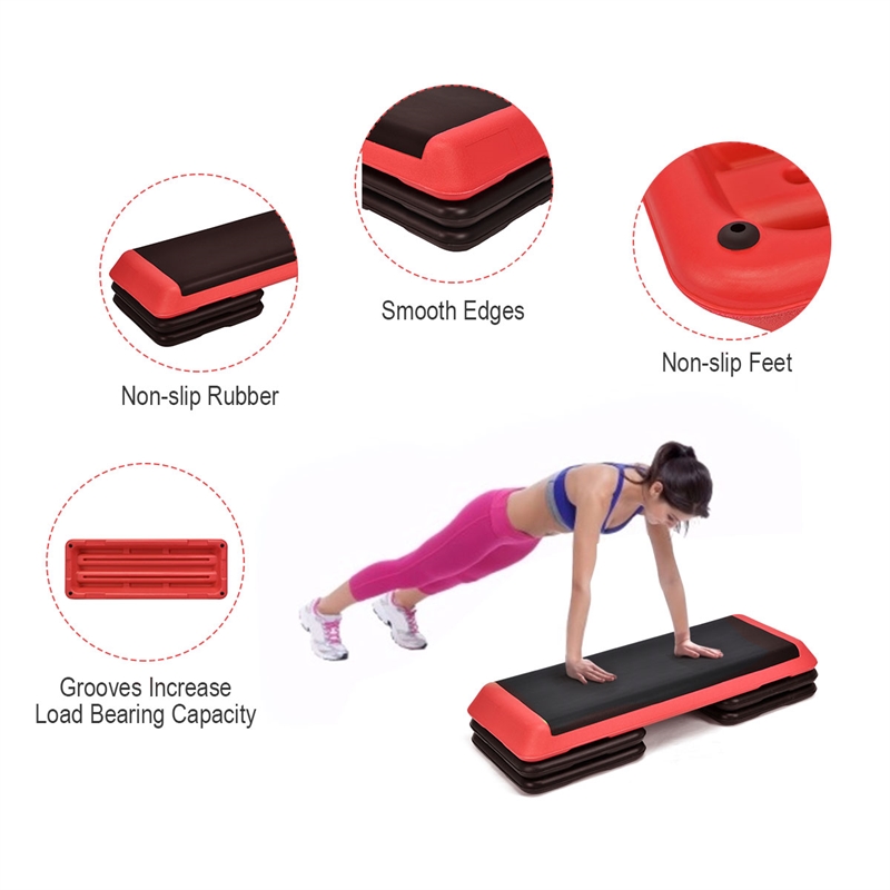 Fitness Aerobic Step 43'' Adjust 4'' - 6'' - 8'' Exercise Stepper Red Plastic