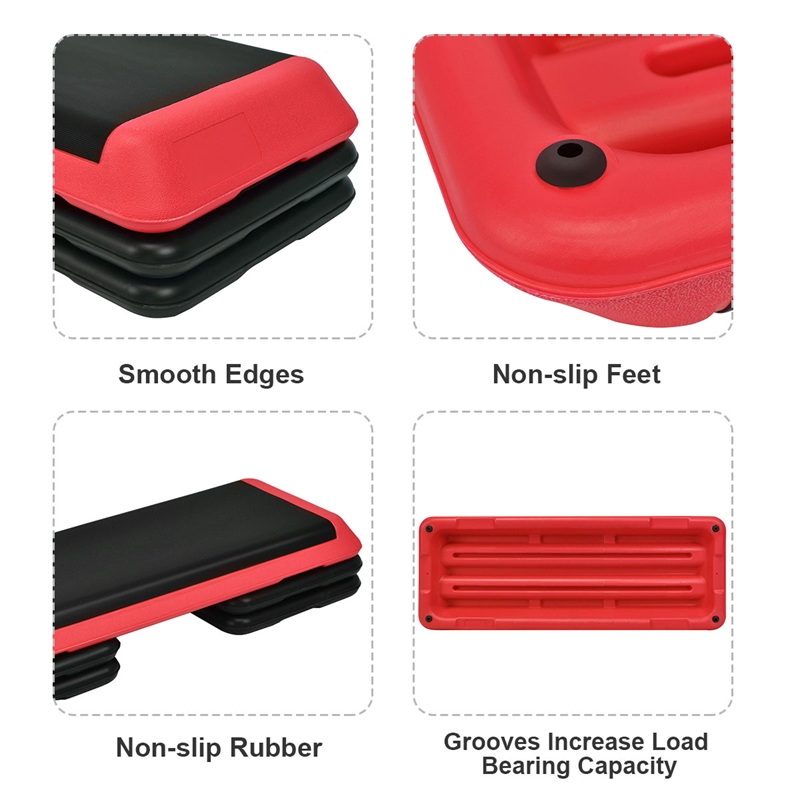 Fitness Aerobic Step 43'' Adjust 4'' - 6'' - 8'' Exercise Stepper Red Plastic