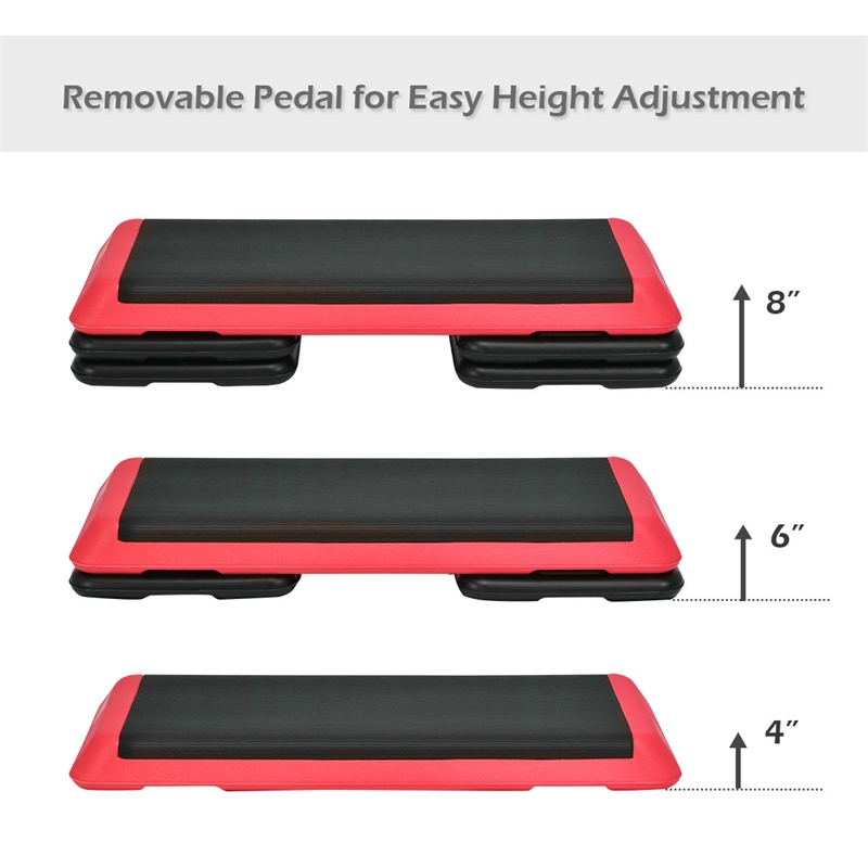 Fitness Aerobic Step 43'' Adjust 4'' - 6'' - 8'' Exercise Stepper Red Plastic