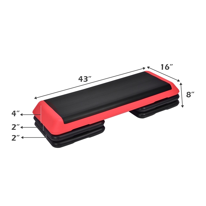 Fitness Aerobic Step 43'' Adjust 4'' - 6'' - 8'' Exercise Stepper Red Plastic