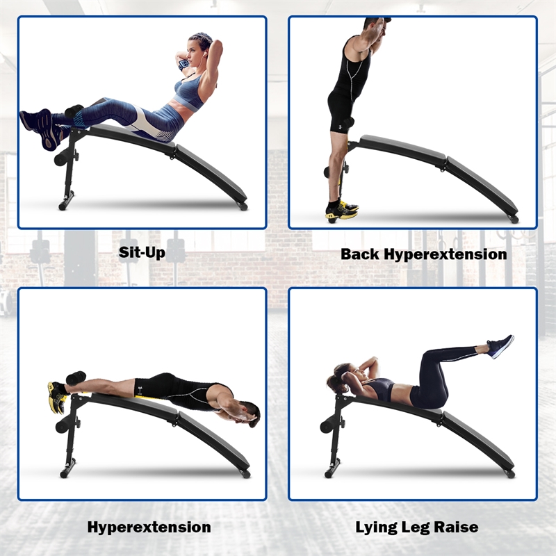Adjustable Folding Arc-shaped Sit Up Bench Home Exercise Fitness Black Metal