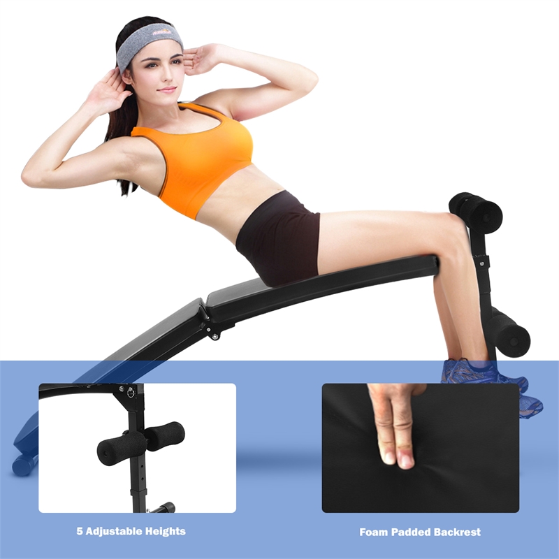 Adjustable Folding Arc-shaped Sit Up Bench Home Exercise Fitness Black Metal