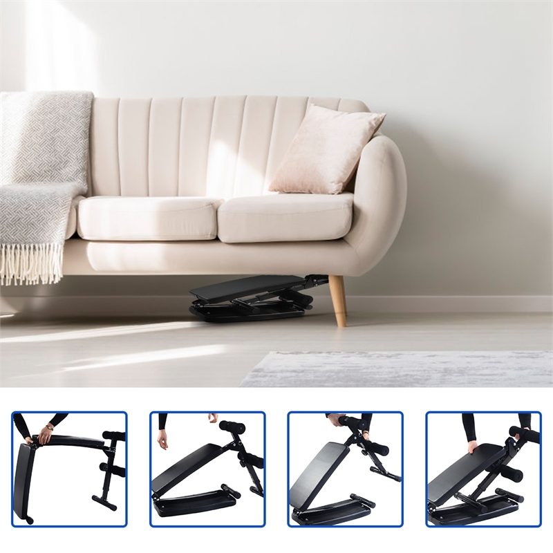 Adjustable Folding Arc-shaped Sit Up Bench Home Exercise Fitness Black Metal
