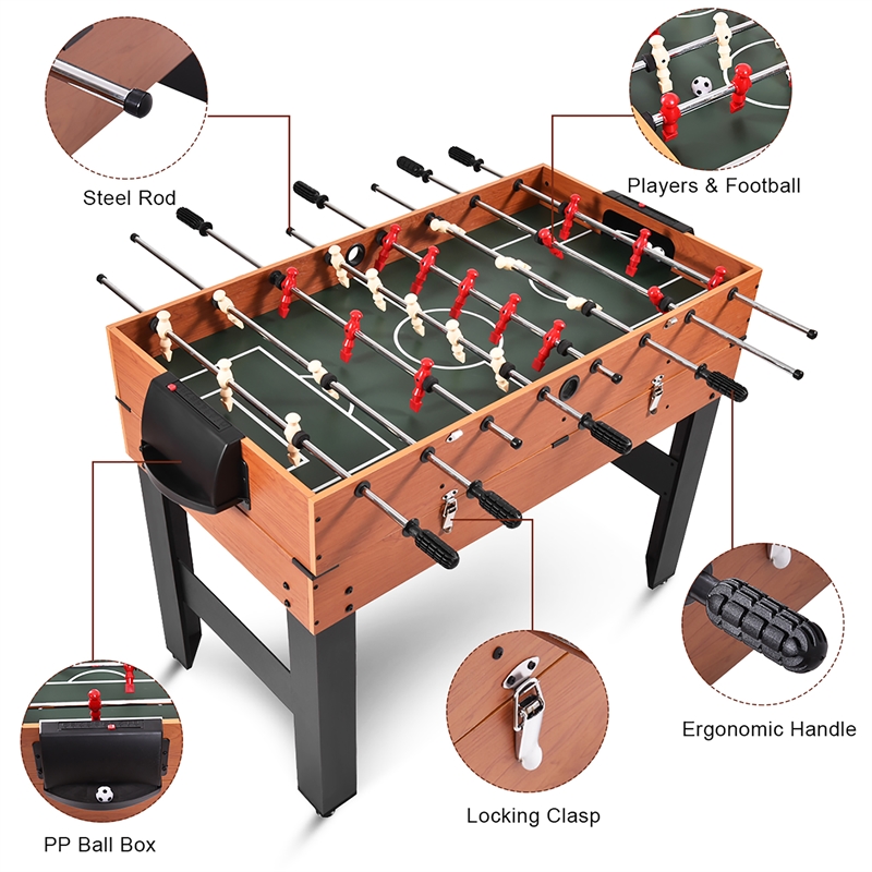 48'' 3-In-1 Multi Combo Game Table Soccer Billiards Hockey For Kids Orange Wood