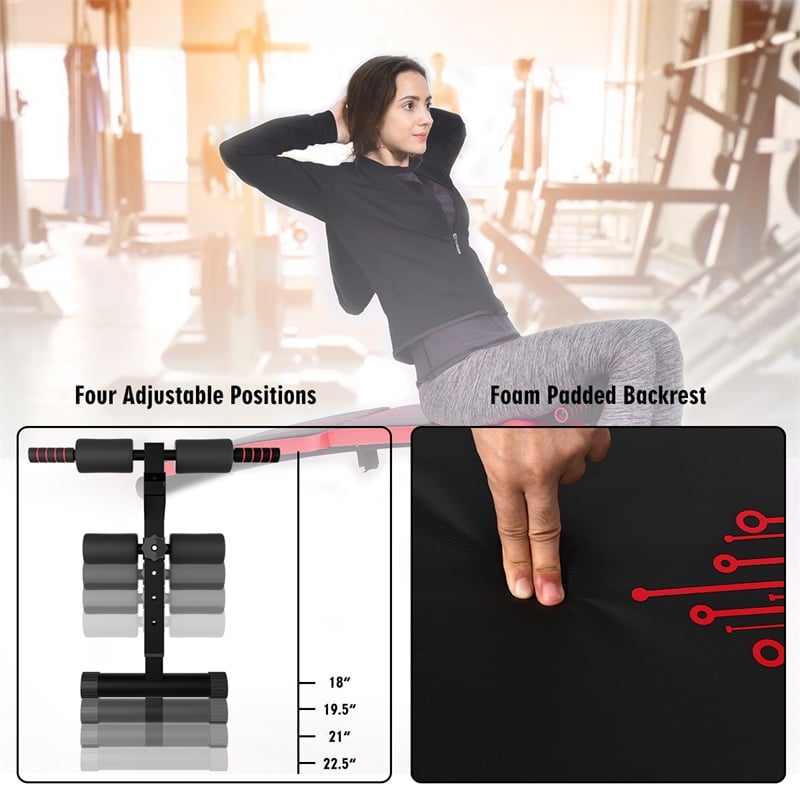 SuperFit Folding Weight Bench Adjustable Sit-up Board Curved Bench Red Leather