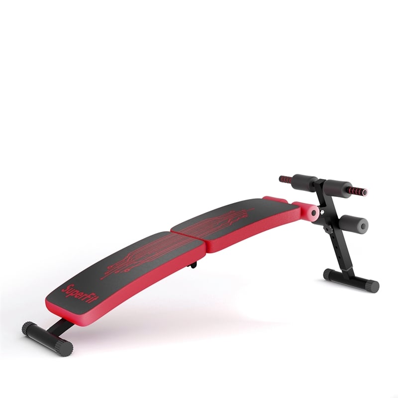 SuperFit Folding Weight Bench Adjustable Sit-up Board Curved Bench Red Leather