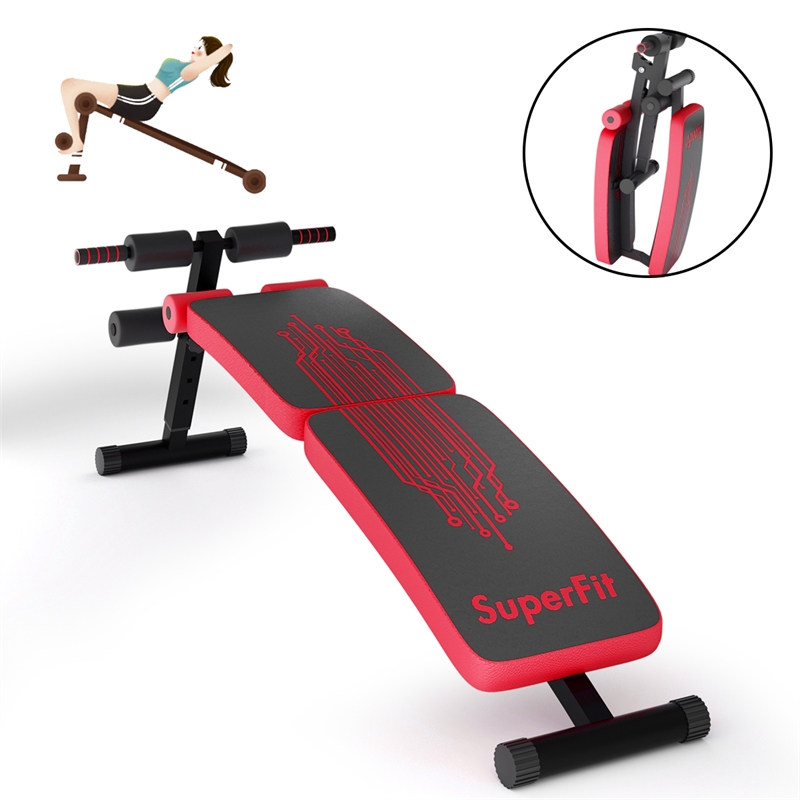 SuperFit Folding Weight Bench Adjustable Sit-up Board Curved Bench Red Leather