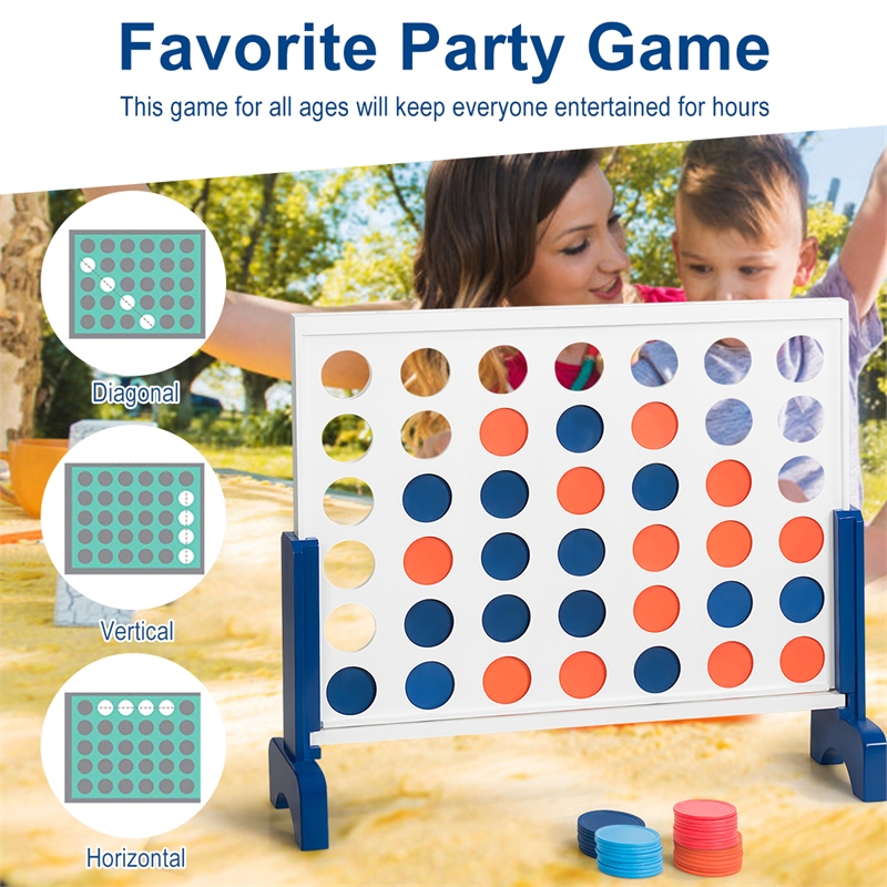 Giant 4 In A Row Game Wood Board Connect Toy Adults Kids w/Carrying Bag White