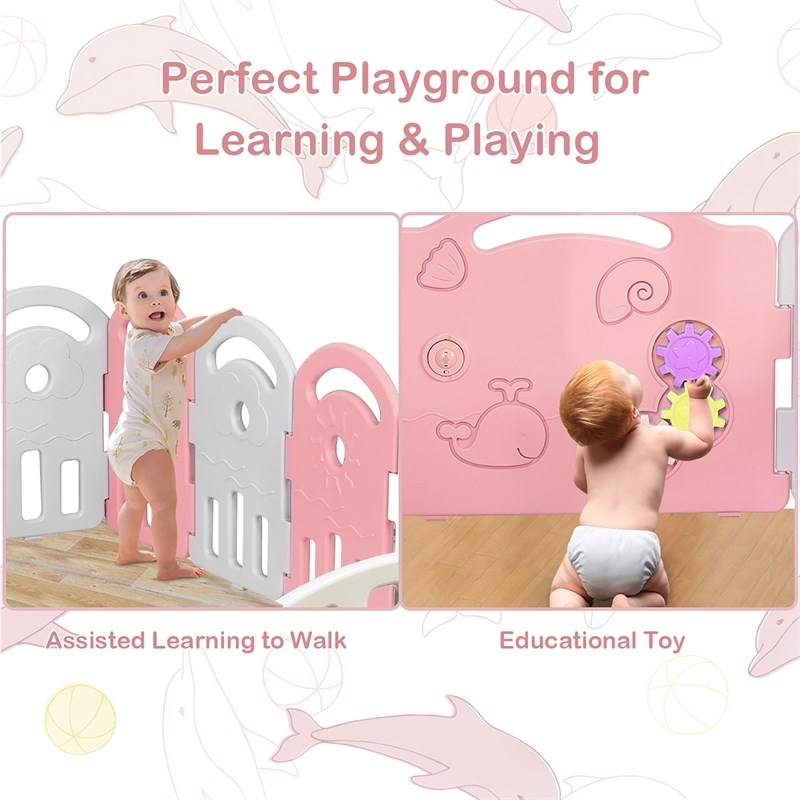 18-Panel Baby Playpen Activity Center Playard withMusic Box Pink Plastic
