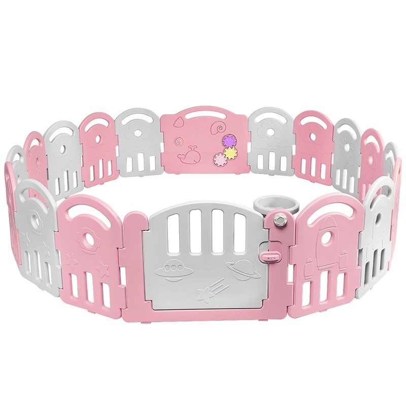 18-Panel Baby Playpen Activity Center Playard withMusic Box Pink Plastic