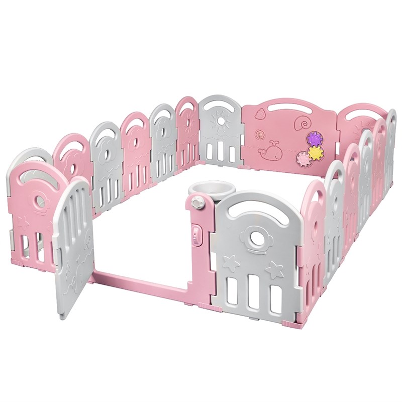 18-Panel Baby Playpen Activity Center Playard withMusic Box Pink Plastic