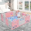 Costway 14-Panel Baby Playpen Activity Center Playard Pink Gray Plastic