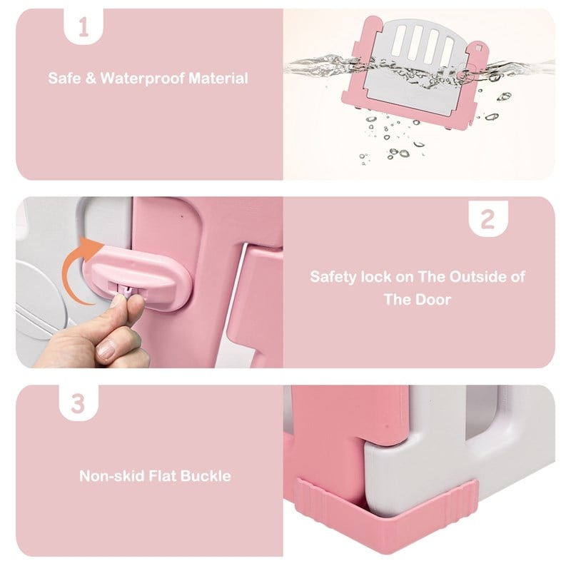 Costway 14-Panel Baby Playpen Activity Center Playard Pink Gray Plastic