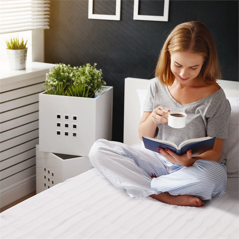 Electric Heated Mattress Pad Safe Full 8 Temperature 10h Timer White Fabric