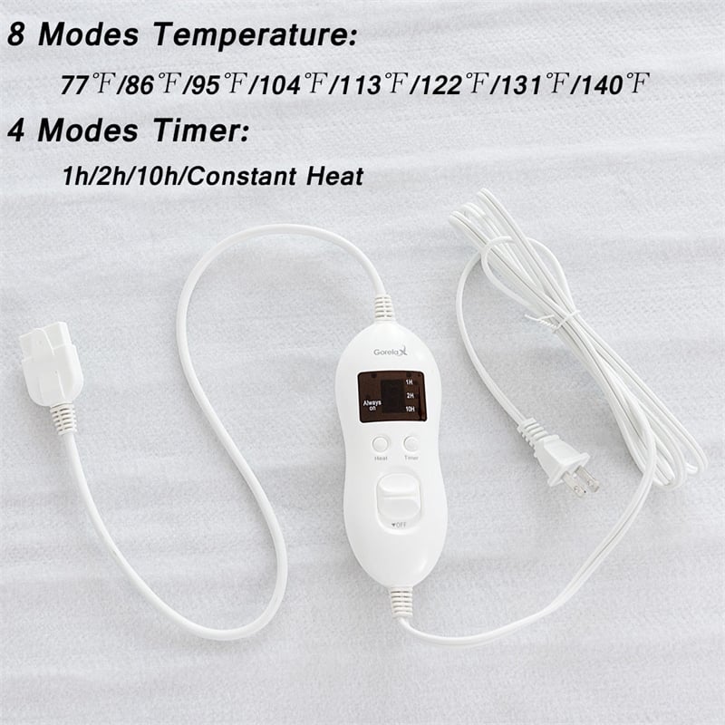 Electric Heated Mattress Pad Safe Full 8 Temperature 10h Timer White Fabric
