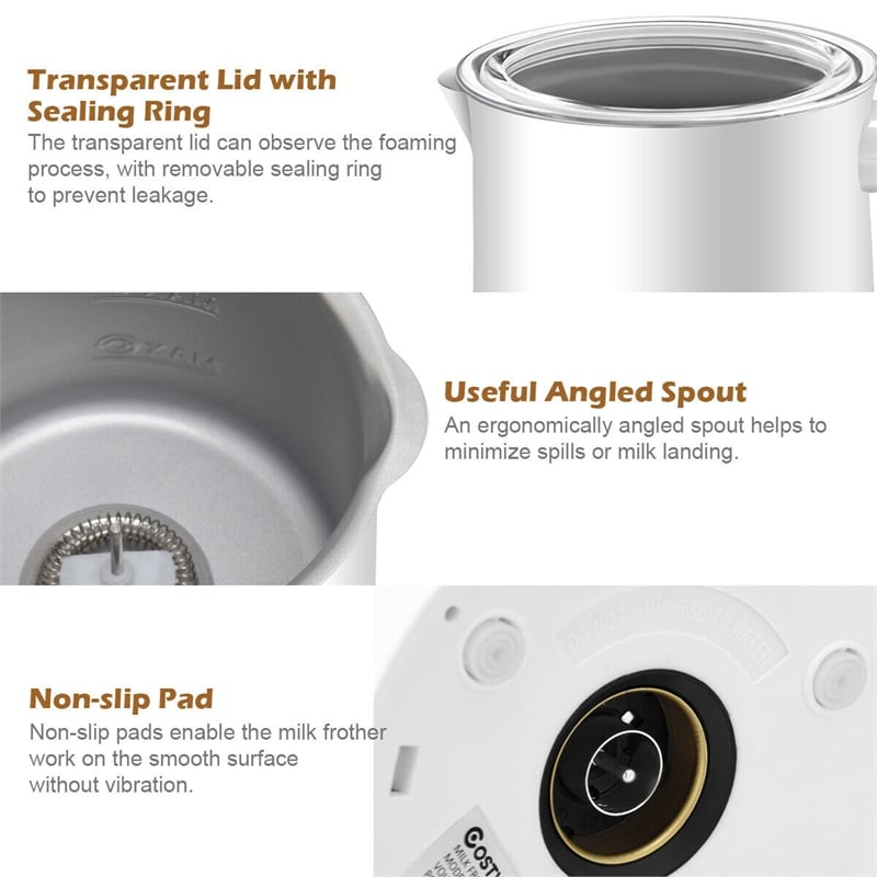 Electric Automatic Milk Frother Warmer & Heater Foam Maker Stirring White Steel