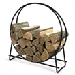 40-Inch Tubular Steel Log Hoop Firewood Storage Rack Holder Round Black Metal