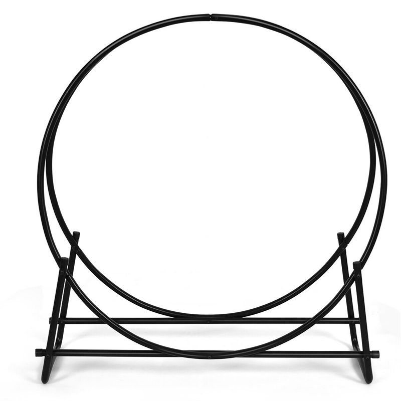 40-Inch Tubular Steel Log Hoop Firewood Storage Rack Holder Round Black Metal