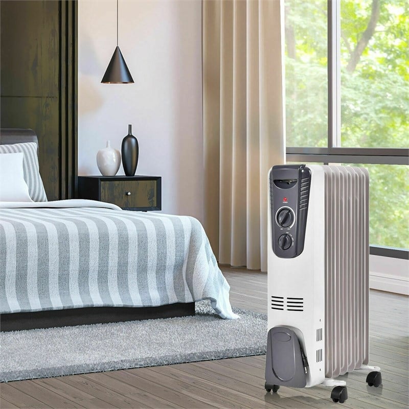 1500W Electric Oil Filled Radiator Space Heater Fin Thermostat