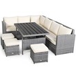 7 PCS Patio Rattan Dining Set Sectional Sofa Couch Ottoman Garden White