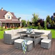 7 PCS Patio Rattan Dining Set Sectional Sofa Couch Ottoman Garden White