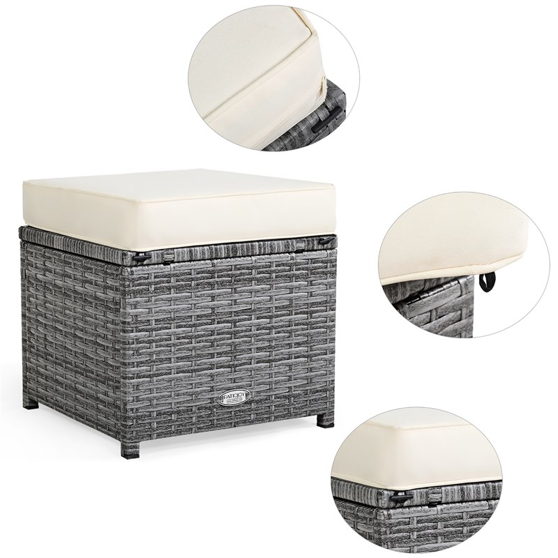 7 PCS Patio Rattan Dining Set Sectional Sofa Couch Ottoman Garden White