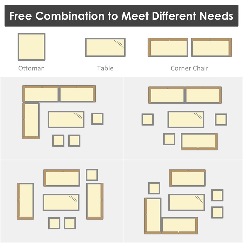 7 PCS Patio Rattan Dining Set Sectional Sofa Couch Ottoman Garden Black